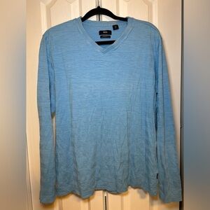 Hugo Boss - Blue Office Wear Basic Casual Long Sleeve V-Neck Shirt in Size XL